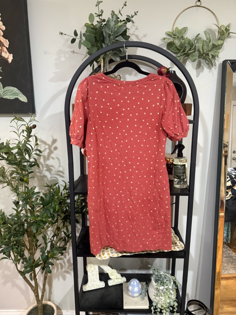 Boden Coral Pink Gold Polka Dot Dress Puff Sleeve Cotton Mini Size 6 Preppy - Picture 7 of 7